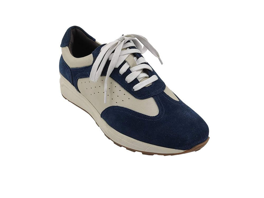 Calfskin & Suede Lace-Up Sneaker Blue/Bone