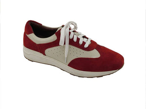 Calfskin & Suede Lace-Up Sneaker Red/Bone