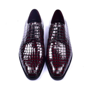 Corrente Crocodile Embossed Calfskin Lace-Up Oxford Burgundy