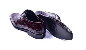 Corrente Crocodile Embossed Calfskin Lace-Up Oxford Burgundy
