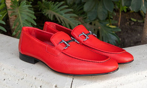 Pelle Pebbled Leather Loafer Red