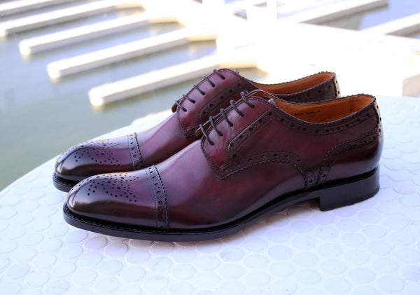 Burnished Calfskin Lace-Up Oxford Burgundy
