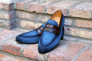 Woven Canvas & Calfskin Slip-On Loafer Blue/Brown