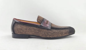Woven Canvas & Calfskin Slip-On Loafer Brown/Burgundy