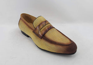 Woven Canvas & Calfskin Slip-On Loafer Yellow/Brown