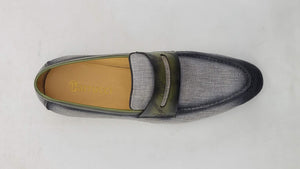 Woven Canvas & Calfskin Slip-On Loafer Grey/Olive