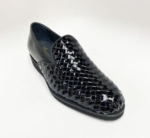 Woven Shiny Calfskin Slip-On Loafer Black