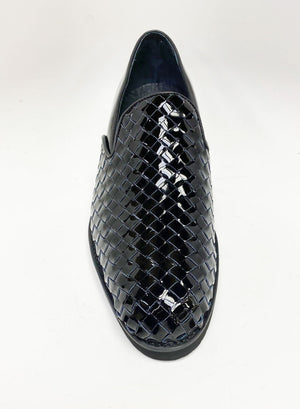 Woven Shiny Calfskin Slip-On Loafer Black