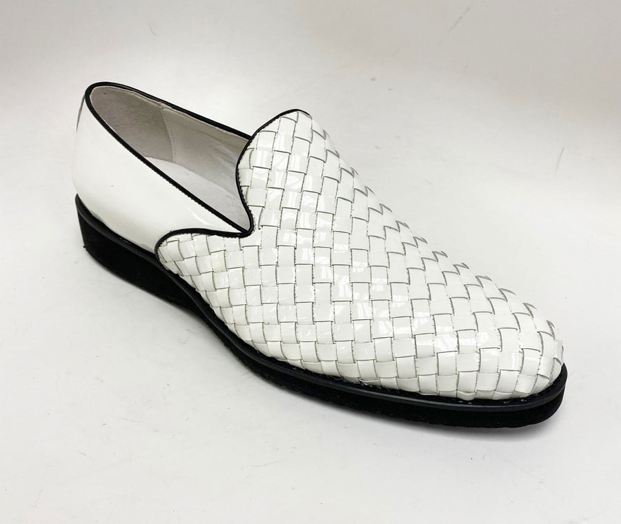 Woven Shiny Calfskin Slip-On Loafer White