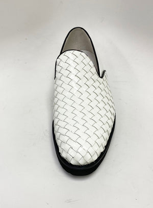 Woven Shiny Calfskin Slip-On Loafer White