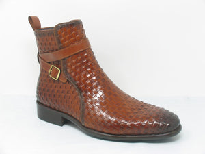 Woven Calfskin Slip-On Boot Cognac