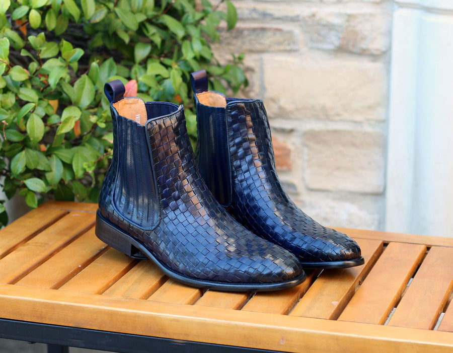 Woven Calfskin Slip-On Boot Blue