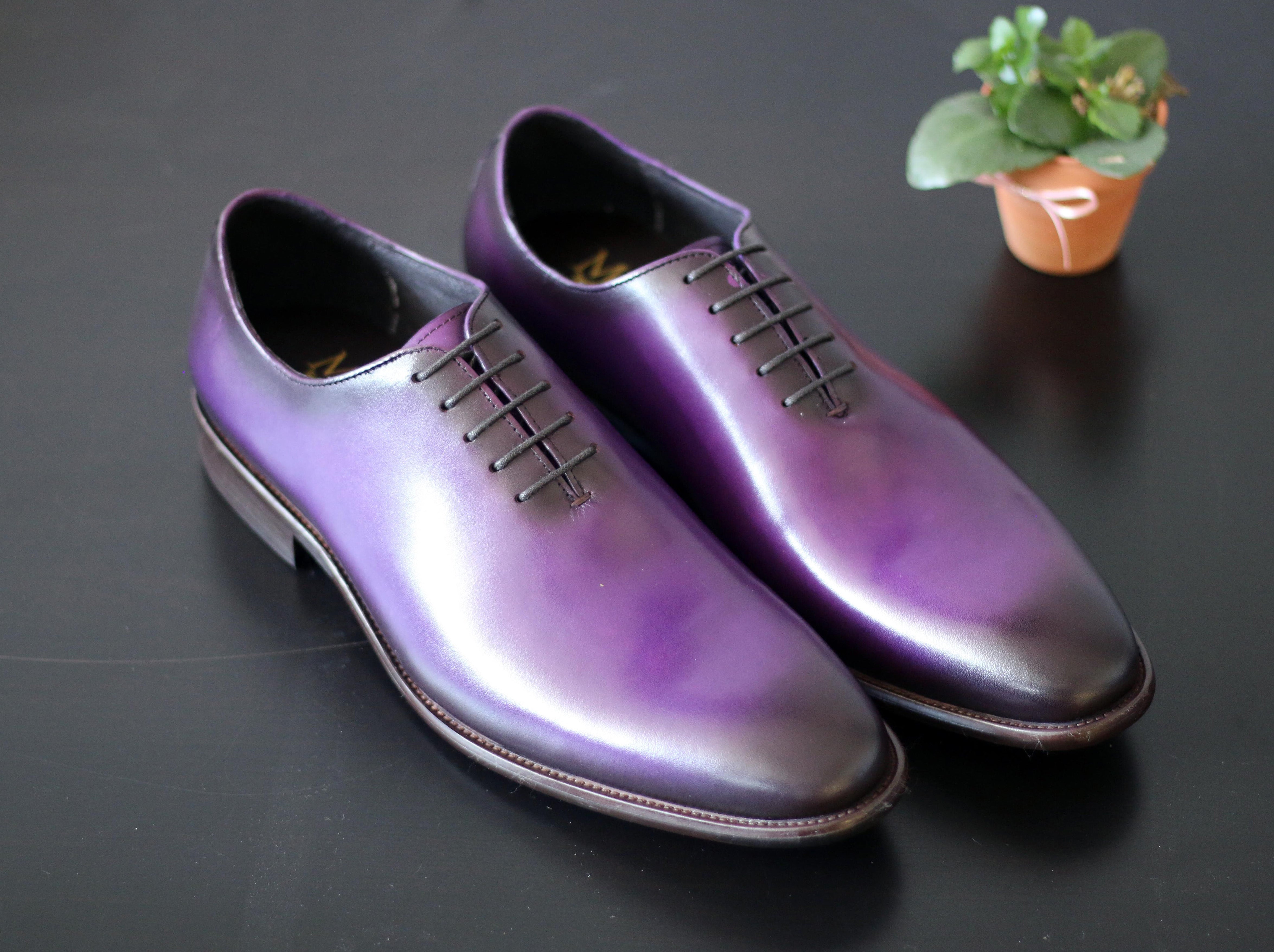 Burnished Calfskin Lace-Up Oxford Purple – C&E Fashions