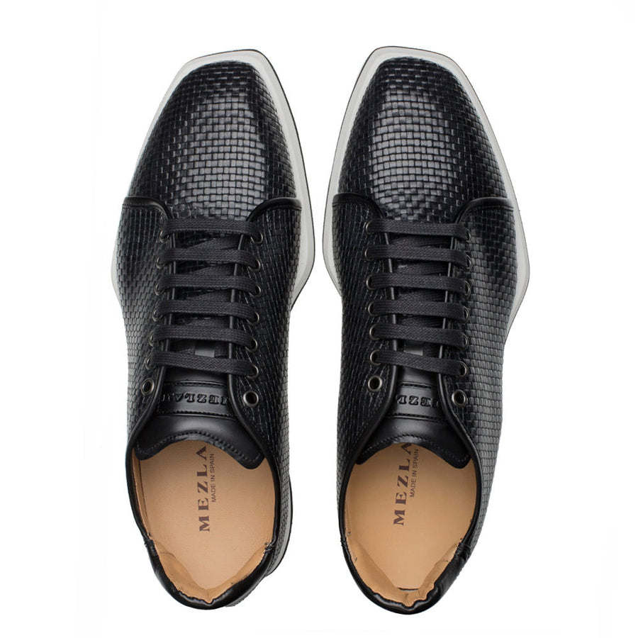 Mezlan Woven Calfskin Lace-Up Sneaker Black