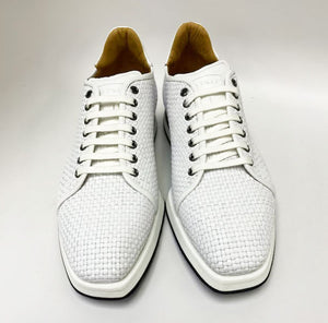 Mezlan Woven Calfskin Lace-Up Sneaker White