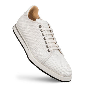 Mezlan Woven Calfskin Lace-Up Sneaker White