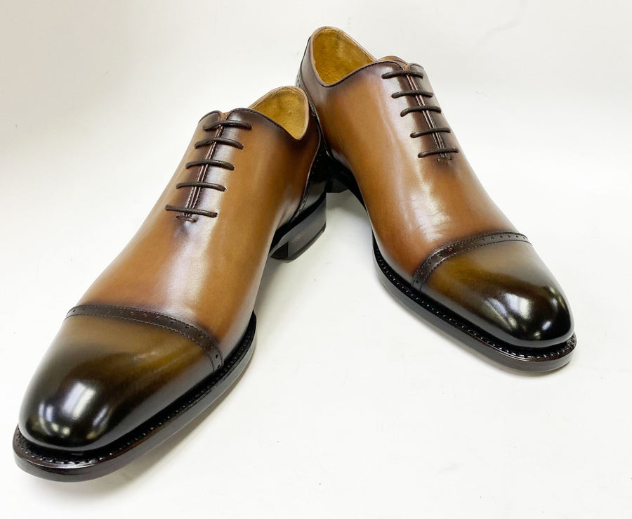 "Anthony" Burnished Calfskin Lace-Up Oxford Walnut/Brown