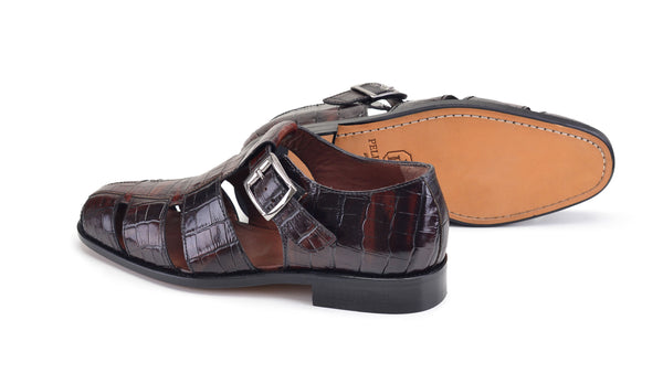 Pelle Crocodile Embossed Calfskin Slip-On Loafer Brown