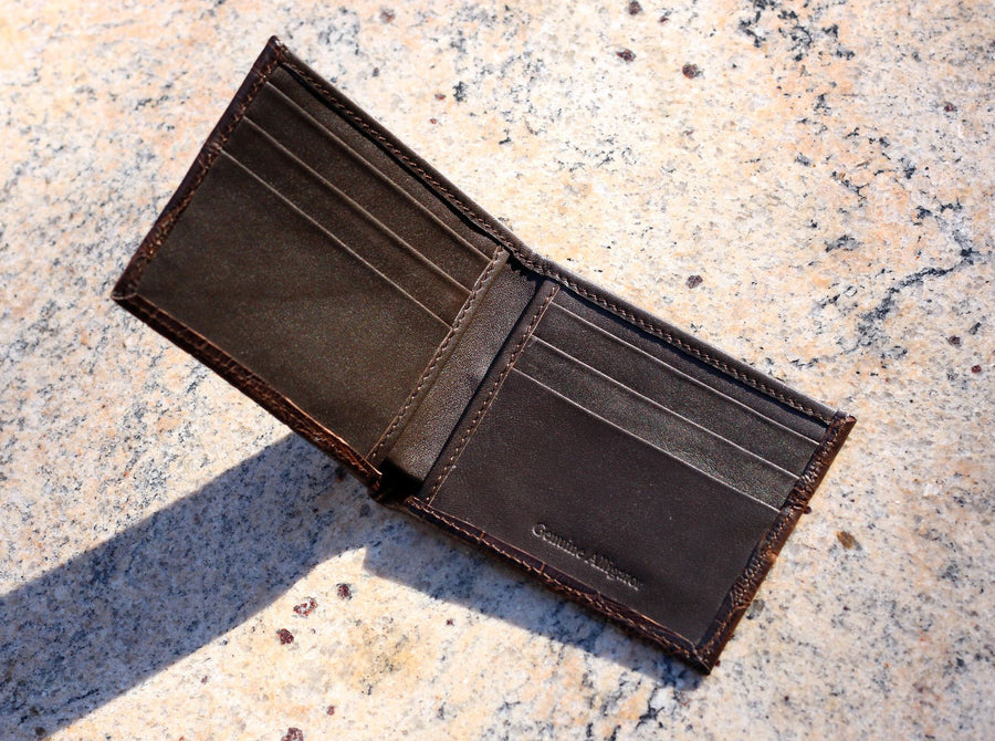 Slim Leather Wallet, Exotic Lizard, Brick Brown