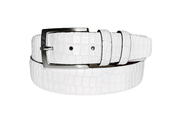 Corrente Crocodile Printed Calfskin Belt White