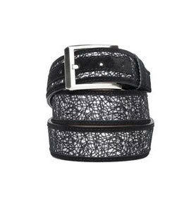 Corrente Linen & Shiny Calfskin Belt Black