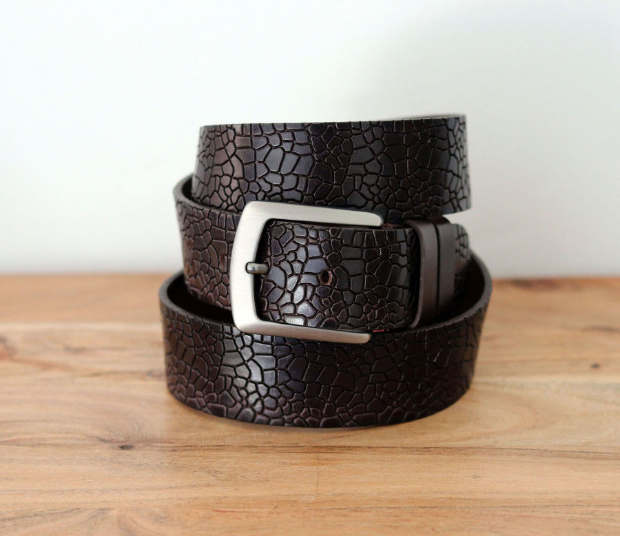 Crocodile Printed Leather Belt Brown