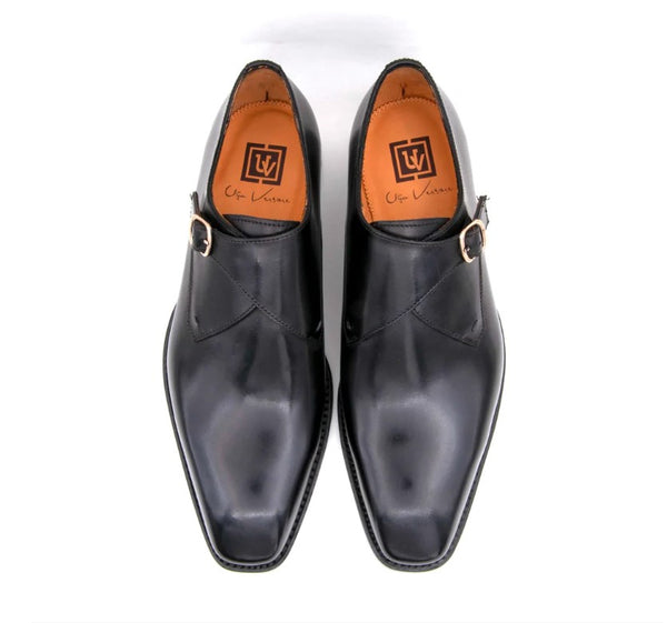 "Edward Sr." Burnished Calfskin Monkstrap Shoe Black