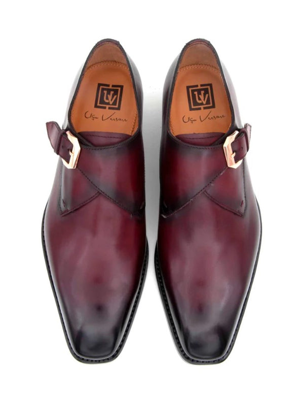 "Edward Sr." Burnished Calfskin Monkstrap Shoe Burgundy