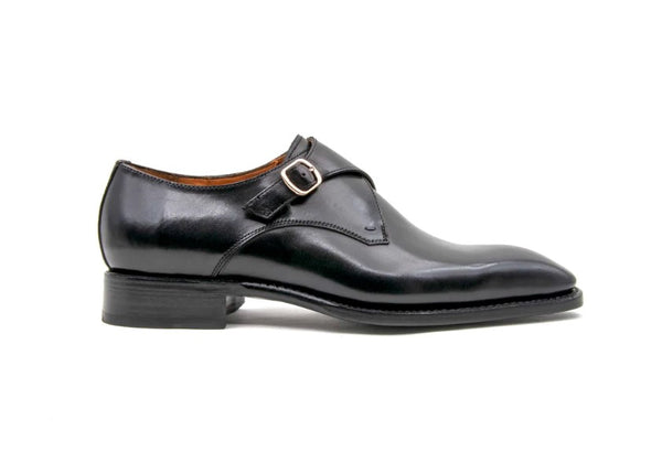 "Edward Sr." Burnished Calfskin Monkstrap Shoe Black