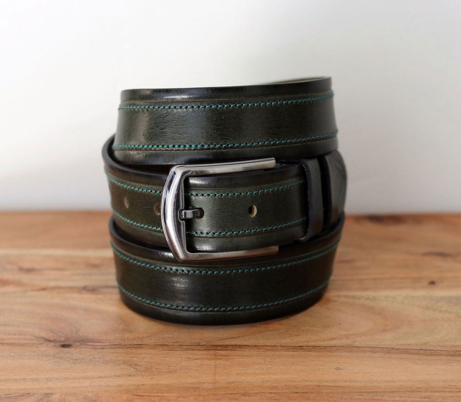 Stitched Leather Belt Green