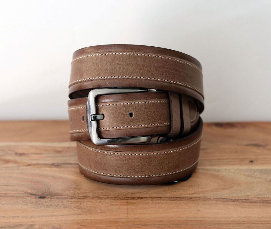 Stitched Leather Belt Taupe