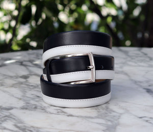 Maurice Two-Tone Leather Belt 1-Navy/White