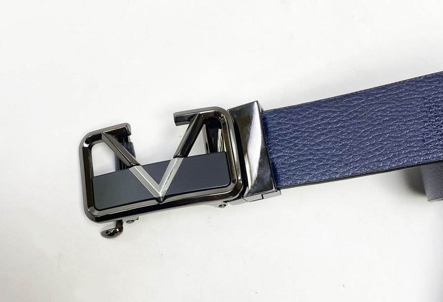 Reversible navy blue grey belt leather nubuck - The Nines