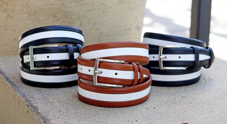 Maurice Two-Tone Leather Belt 2-Navy/White
