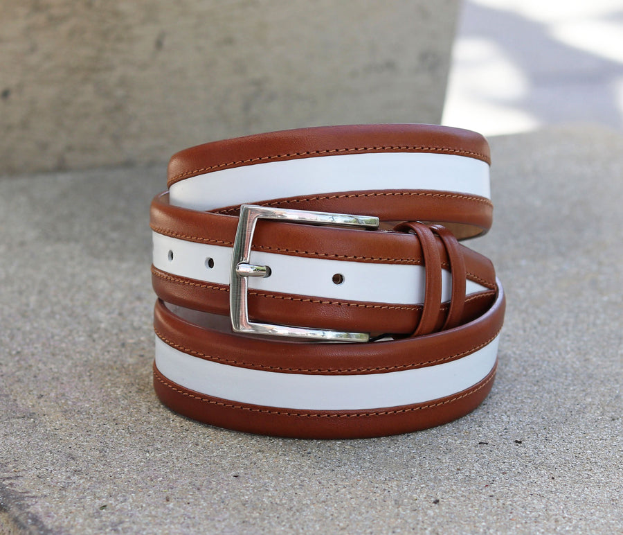 Maurice Two-Tone Leather Belt 2-Tan/White