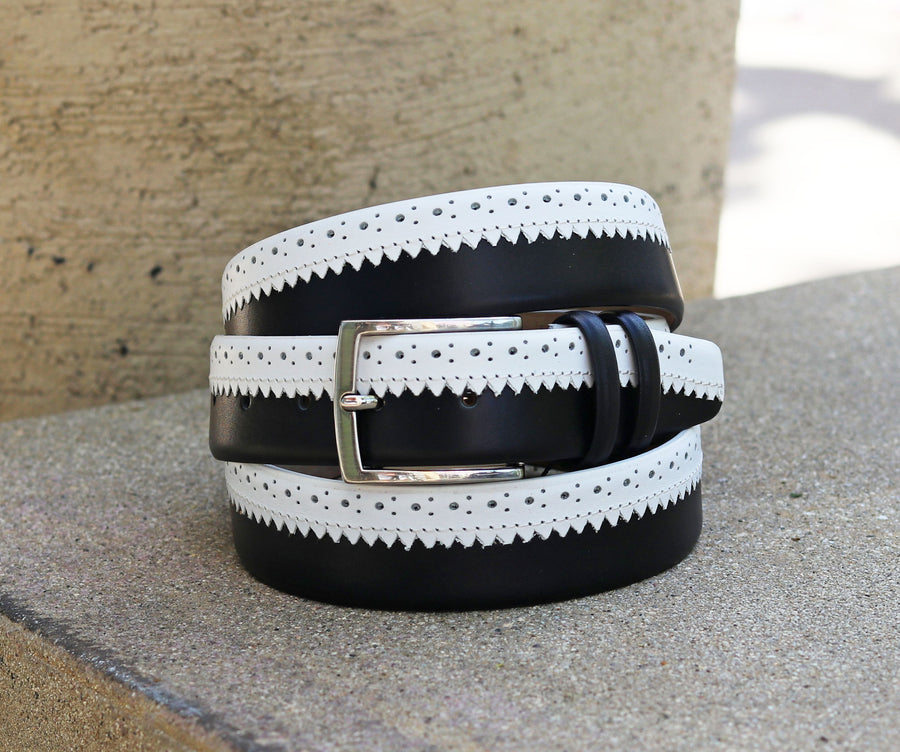 Maurice Two-Tone Leather Belt 3-Black/White