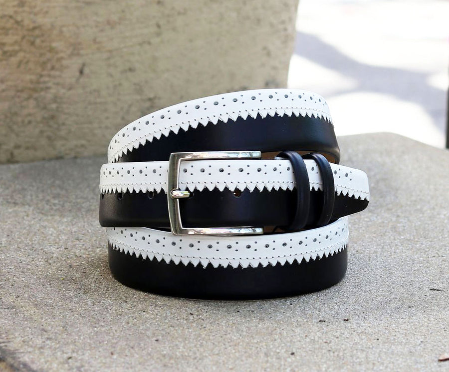 Maurice Two-Tone Leather Belt 3-Dark-Navy/White