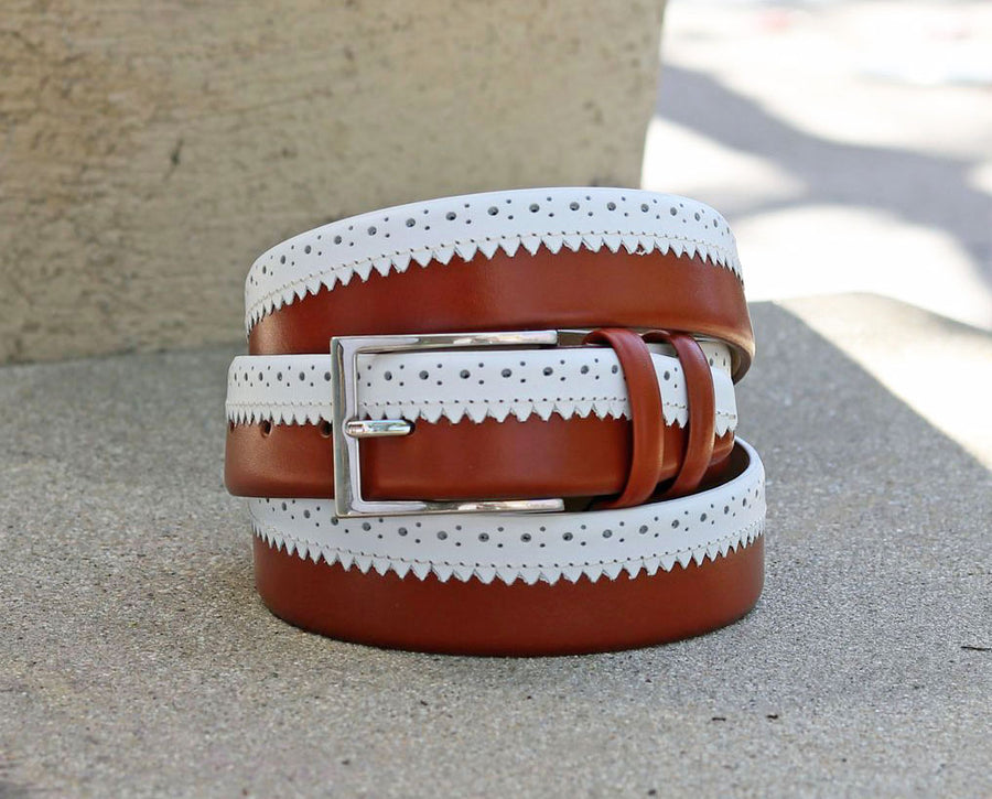 Maurice Two-Tone Leather Belt 3-Tan/White