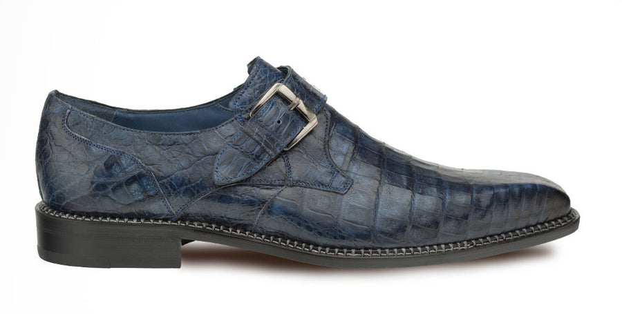 Mezlan Magnus Crocodile Monkstrap Shoe Blue