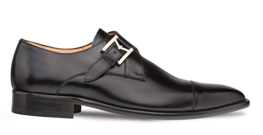 Mezlan Calfskin Cap-Toe Monkstrap Shoe Black