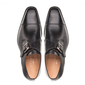 Mezlan Calfskin Cap-Toe Monkstrap Shoe Black