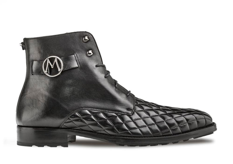 Mezlan Quilted Calfskin Lace-Up Boot Black