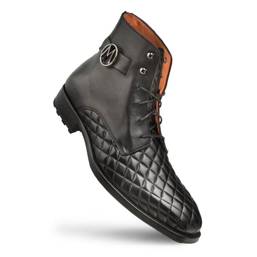Mezlan Quilted Calfskin Lace-Up Boot Black
