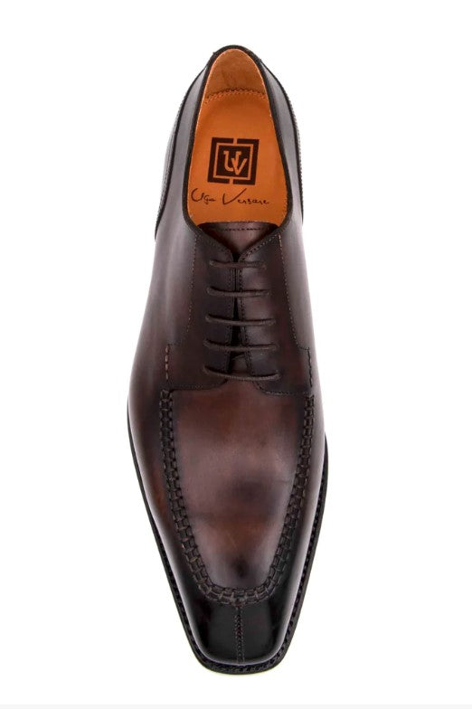 "Norman" Burnished Calfskin Lace-Up Split-Toe Oxford Brown