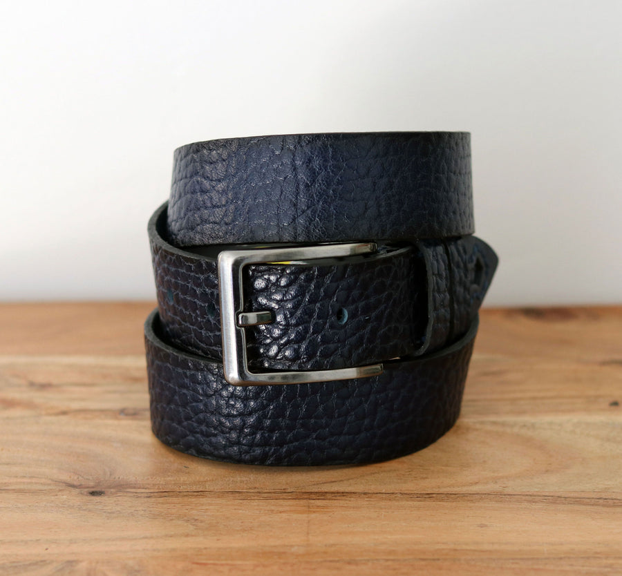 Pebbled Leather Belt Blue