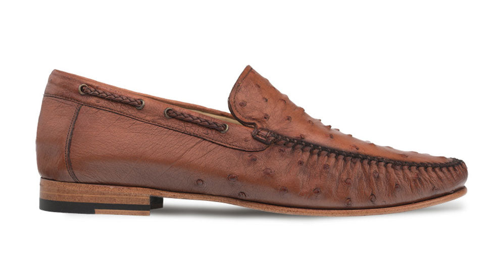 Mezlan Genuine Ostrich Moccasin Slip On Brandy | 11 M Mezlan Genuine Ostrich Moccasin Slip On Brandy | 11 M