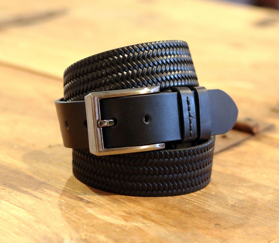 Woven Leather Belt Black