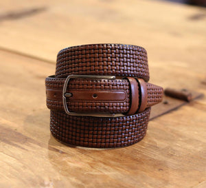 Woven Leather Belt Brown